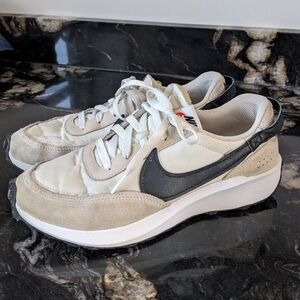 Nike Womens Waffle Debut White Beige Black Suede Sneakers